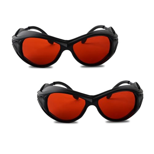 2-Pack OD6+ Laser Safety Goggles for 532nm Green Laser - 180-540nm Wrap-Around Protection for UV, Violet & Blue Lasers, Professional Glasses for Engraving & Whitening - color: Red-2