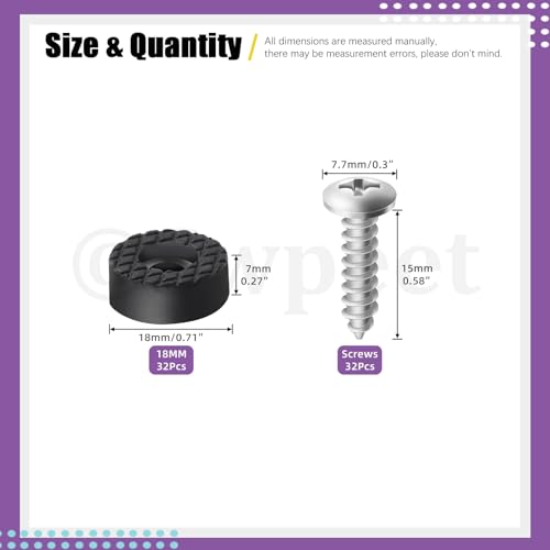 Swpeet 32 Sets 18mm Round Black Furniture Pads with Screws, Heavy Duty Round Rubber Non Slip Non Skid Furniture Feet Rubber Bumpers Pads for Table Desk Chair to Protect Hardwood - size: 18 mm