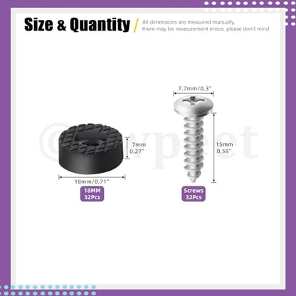 Swpeet 32 Sets 18mm Round Black Furniture Pads with Screws, Heavy Duty Round Rubber Non Slip Non Skid Furniture Feet Rubber Bumpers Pads for Table Desk Chair to Protect Hardwood - size: 18 mm