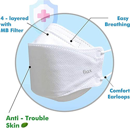 KN FLAX - Face Protective Mask (White) [Made in Korea] [10 Individually Packaged] 4-Layers Premium KF94 Certified Safety Mask for Adult [English Packing]