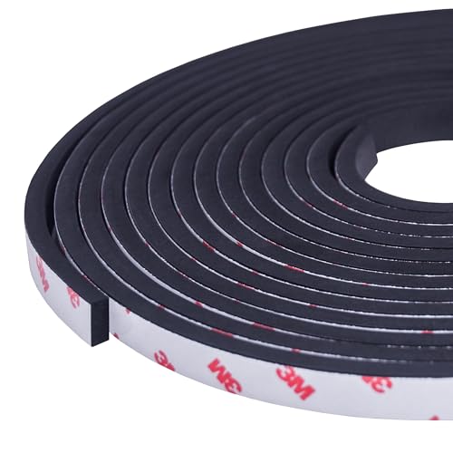 Neoprene Waterproof Rubber Foam 1/2” (w) x 1/4” (h) x 24 feet Long Weather Stripping Door Seal Insulation Shock-Absorbing 3M Self-Adhesive Tape for Door Frames, Windows – Black, 1 Continuous Roll - size: 1/2" x 1/4" x 24'