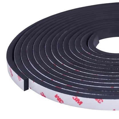 Neoprene Waterproof Rubber Foam 1/2” (w) x 1/4” (h) x 24 feet Long Weather Stripping Door Seal Insulation Shock-Absorbing 3M Self-Adhesive Tape for Door Frames, Windows – Black, 1 Continuous Roll - size: 1/2" x 1/4" x 24'
