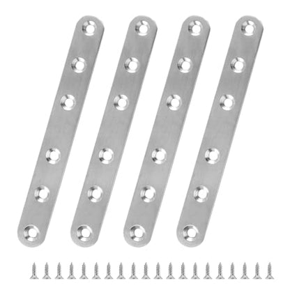 Litoexpe 4 Pcs 6.1 Inch Stainless Steel Straight Brackets, Silver Flat Straight Brace Metal Mending Plate Connector for Wood Furniture Repair, with 20 Pieces Screws (6.1 x 0.7 inch, 156 x 18 mm) - style: 6.1 x 0.7 inch (4 Pack)