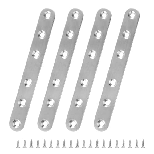 Litoexpe 4 Pcs 6.1 Inch Stainless Steel Straight Brackets, Silver Flat Straight Brace Metal Mending Plate Connector for Wood Furniture Repair, with 20 Pieces Screws (6.1 x 0.7 inch, 156 x 18 mm) - style: 6.1 x 0.7 inch (4 Pack)