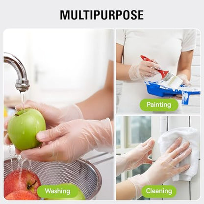 SWIFTLITE Disposable Vinyl Gloves, Food Safe, Latex-Free Powder-Free Clear Plastic Gloves for Cooking, House Clean, Food Prep - size: Large