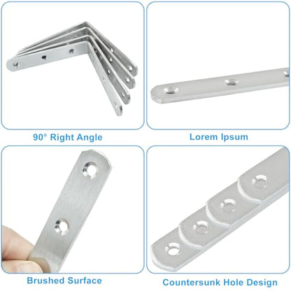 4 Pcs Stainless Steel Corner Brace L Bracket, 4*4*0.8 inch / 100*100*20mm Iron Right Angle Brackets, Metal Joint Right Angle Bracket for Tables, Furniture, Shelves with Screws - size: 4"- 100mm-Silver