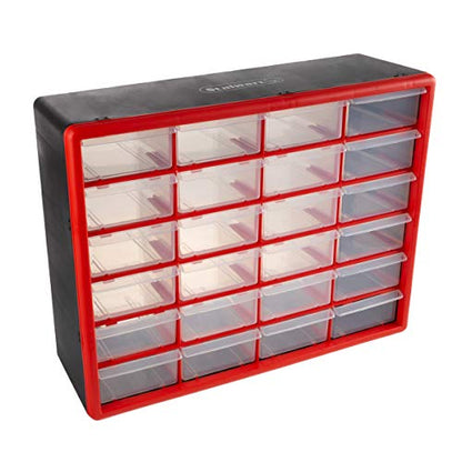 24 Plastic Drawers Organizer - Compartment Storage - Desktop and Wall Mount Container for Hardware, Parts, Crafts, Beads, and Tools by Stalwart (Red) - style: 24 Drawers