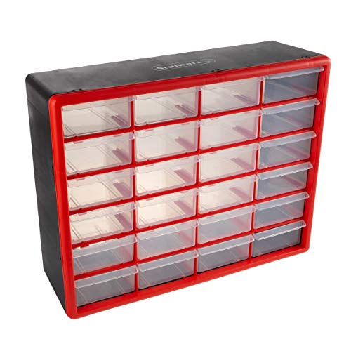 24 Plastic Drawers Organizer - Compartment Storage - Desktop and Wall Mount Container for Hardware, Parts, Crafts, Beads, and Tools by Stalwart (Red) - style: 24 Drawers