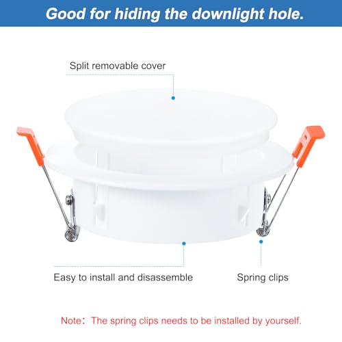 PATIKIL 6.5" Spring Ceiling Cover Plate, Recessed Light Trim Wall Mount Downlight Hole Cap Decorative Panel with Buckle Suitable for 4.9-6.1inch Round Hole Glass Ceiling Openings, White