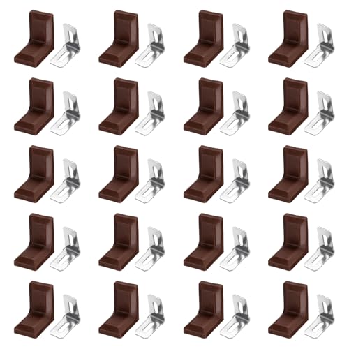 HARFINGTON 20pcs Metal Corner Braces 18x28x28mm L-Shape 90 Degree Right Angle Brackets Corner Braces with Plastic Brackets Screws for Furniture Chairs Wood Shelf Cabinets Box, Dark Brown - color: Dark Brown