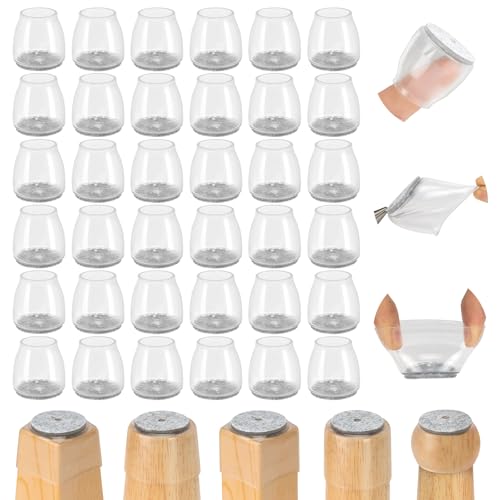 Amrules 36Pcs Round Chair Leg Floor Protectors, Silicone Chair Feet Caps to Protect Tile Floors, Felt Pads Furniture Leg Caps Covers from Scratches and Noise (Clear, Fit: 0.5" - 0.89") - color: Clear & Silver-36pcs, size: Universal XS(Fit:0.5"-0.89")