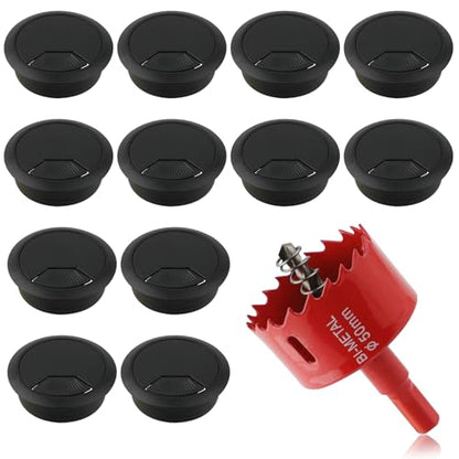2 Inch(50mm) Desk Grommet,13 Pieces Wire Grommet, Desk Hole Cover for Cables with Hole Saw,Plastic Cable Cord Wire Hole Cover for Desk, Table,Cabinet,Countertop and Other Furniture(Black) - size: 2IN/50mm Black-Fan