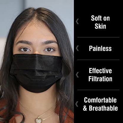WECARE Disposable Face Mask Individually Wrapped - 50 Pack, Printed Masks - 3 Ply - color: Jet Black
