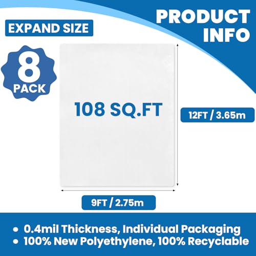 8 Pack Plastic Drop Cloth, 9 x 12 Feet Plastic Sheeting, Painter's Sheeting & Tarps for Painting, Dustproof Painters Plastic Tarp for Furniture Cover - color: 8p