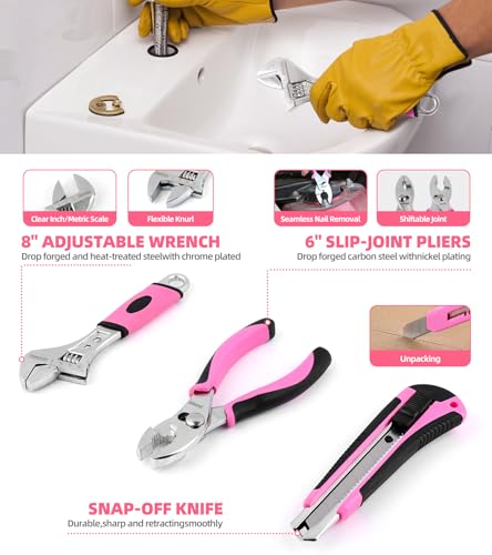DOWELL 123-Piece Pink Home Repair Tool Kit for Women & Girls - All-in-One DIY Toolkit with Ergonomic Handles, Durable Toolbox, Non-Slip Grips | Perfect Gift for Wives, Moms, Crafters - size: 123PCS
