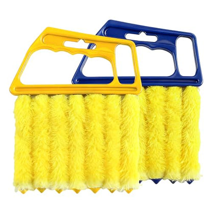 2 PCS Blind Cleaner Duster Tool, 7 Finger Handheld Duster Window Shutters Dusting Cleaner Brush, Washable Mini Blinds Dust Cleaning Tools for Car Air Conditioner Vent (Blue+Yellow) - color: Blue+yellow