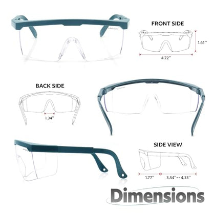 UKNOW Safety Glasses 2 Pack - Anti Fog Safety Goggles ANSI Z87.1 - Adjustable Protective Eyewear - Clear Lens Lab Goggles - color: Teal