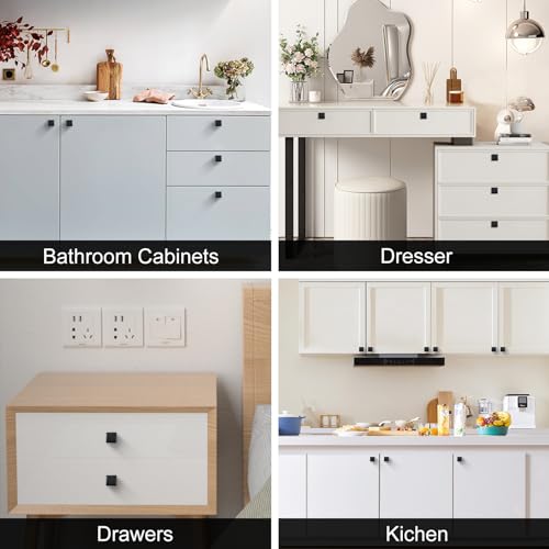 8 Pack Black Matte Cabinet Knobs, Square Drawer Knobs(30mm/1.2 Inch), Durable Dresser Knob with 16 PCS Screws, Pull Handle Hardware Kitchen Door Knobs for Cabinets - color: 8 PCS