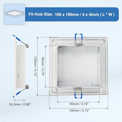 uxcell Square Ceiling Cover Plate, Recessed Lights Hole Trim Plate Wall Hole Spring Mount Decorative Flat Cap Access Panel for Ceiling or Wall 4x4 Inch Openings, Matte White - size: Fits: 4x4inch(100x100mm)