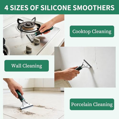 6 in 1 Caulk Remover Tool with Dual-End Multi-Function Handle – Includes Grout Removal Tool for Bathroom, Kitchen, Tile, Shower, Sink & Window Sealing and Cleaning - color: Green