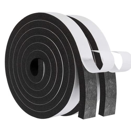 MAGZO Weather Stripping Door Seal,1 Inch Wide X 3/8 Inch Thick Adhesive Foam Tape Soundproof Weatherstripping for Windows, 2 Rolls Total 13FT Black - size: 1in * 3/8in * 13FT