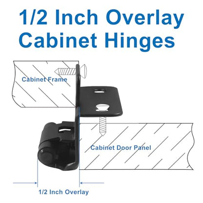 4 Pack (2 Pair) Black 1/2" Overlay Cabinet Hinges, Partial Wrap Self Closing Kitchen Cabinet Hinges Semi Hidden Cupboard Hinges with Screws - color: Black