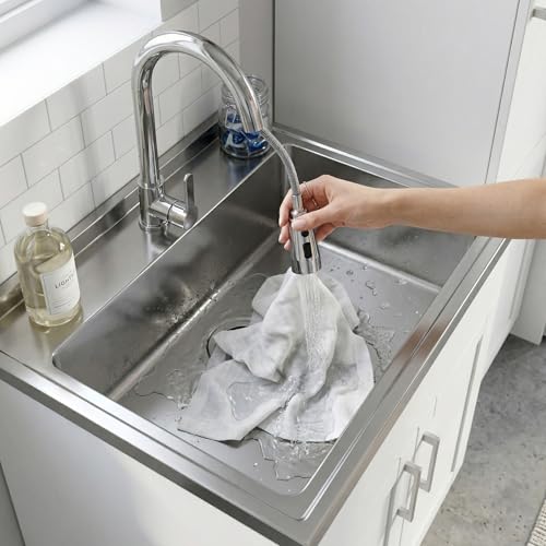 SIMPLIHOME Modern Wide Shaker All-in-One 28 inch Wide Utility Sink and Laundry Cabinet in Pure White Finish, Transitional Stainless Steel Sink Cabinet for Laundry Rooms with High-Arch Chrome Faucet - color: White, size: 28 Inch