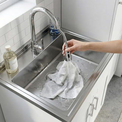 SIMPLIHOME Modern Wide Shaker All-in-One 28 inch Wide Utility Sink and Laundry Cabinet in Pure White Finish, Transitional Stainless Steel Sink Cabinet for Laundry Rooms with High-Arch Chrome Faucet - color: White, size: 28 Inch