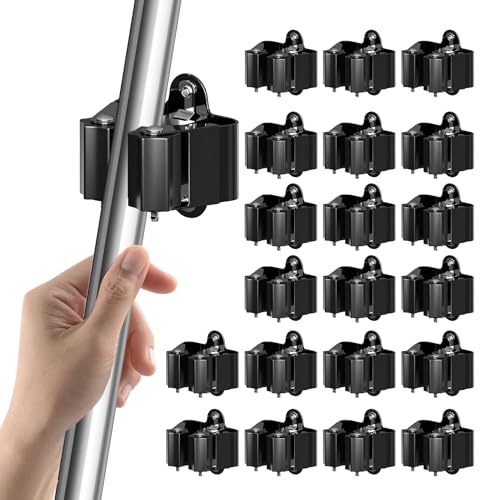 3-H Stainless Steel Broom Holder Wall Mount 20-Pack- Heavy Duty Mop Organizer, Wall Mounted Broom Storage with Secure Mounting for Kitchen Laundry Garage Bathroom (Space Saving) - color: Black, size: 20