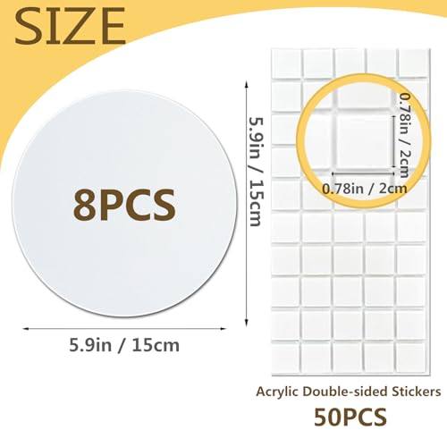 8 Pcs Ceiling Cover Plate, Screwless Wall Hole Cover, Plastic Flat Blank Wall Plate 5.91" with 50 Double-Sided Adhesive Stickers (Round) - style: Round