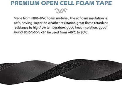13Ft NBR+PVC Air Conditioner Foam Seal Insulating Strip 2 Roll 1 x 1 Inch 6.5 Feet Long Heavy Duty Window Seal Weather Stripping with High Resilience No-Adhesion - color: No-Adhesive, size: 13Ft x1 in x 1 in