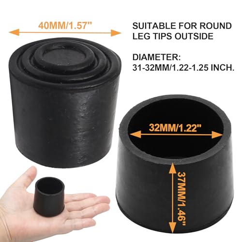 Piutouyar Round PVC Rubber Furniture Covers, 32mm / 1-1/4 Inches Table Chair Leg Tip Protectors, Non-Slip End Cap for Protect Surfaces, Black (16Pcs) - size: 1.26"