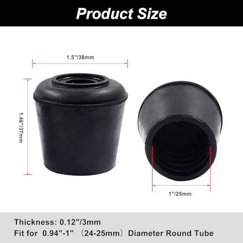 16pcs 1 Inch Round Chair Leg Tips Caps, Non-Slip Rubber Chair Leg Floor Protectors, Black Furniture Leg Caps Fit for 0.94"-1" (24-25mm) Diameter Round Feet - size: 1 Inch-Black