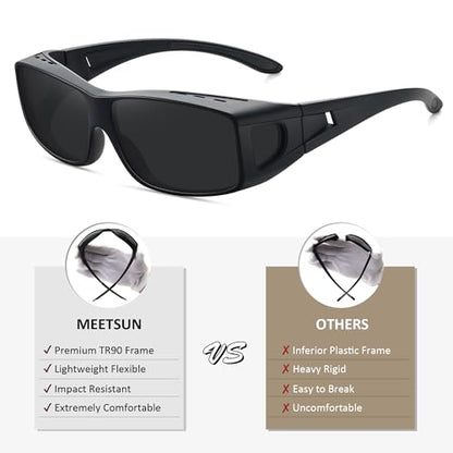 MEETSUN Fit Over Glasses Sunglasses for Men Women,Wrap Around Sunglasses Polarized UV400 Protection - color: A1-black Frame-gray Lens