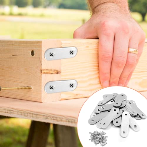 Jiozermi 24 Pcs Straight Brace, Flat Brace 2.4” x 0.6”, Stainless Steel Straight Bracket, Mending Joining Plates for Wood, Board, Bed Frame, Furniture & Shelves, Silver - size: Silver, 2.4” x 0.6”, 24 Pcs