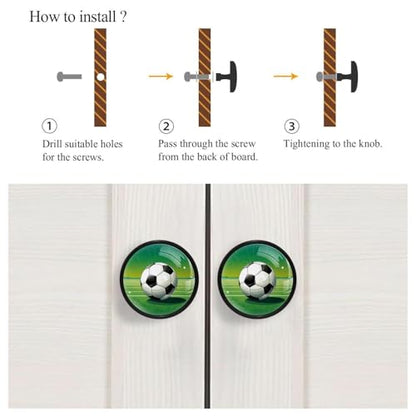 4PCS Round Kitchen Cabinet Knobs with Screws, Drawer Pulls Dresser Knobs, Soccer - color: color6119
