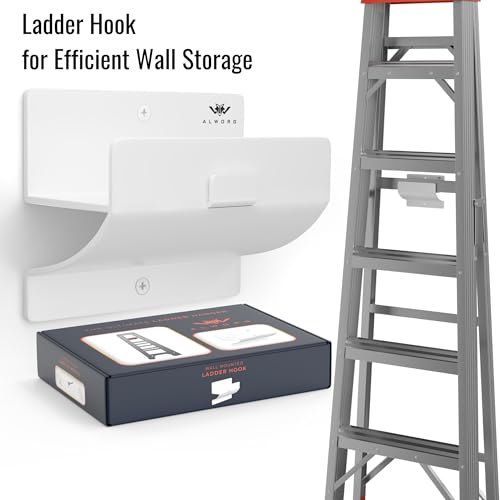 White Ladder Hooks for Garage Wall - Step Ladder Holder Wall Mount - Step Stool Garage Wall Hanger - color: White, size: Single Hook