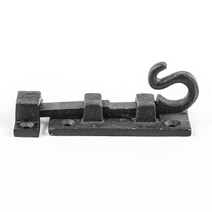 Renovators Supply Manufacturing Black Slide Bolt Door Latch 3 7/8 in. Long Wrought Iron Metal Surface Sliding Bolts with Catch for Cabinet Doors Rust Resistant Security Locks with Hardware Pack of 2 - size: Pack of 2, style: 3.88 inch - Curled Tail