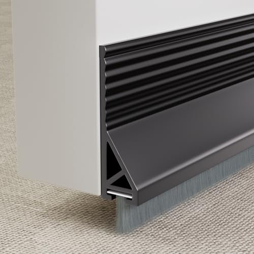 KNEELISA 39”X 1 Pack Rubber Door Sweep Bottom Exterior & Interior,Silicone Adhesive Under Door Draft Stopper with Brush,Gap Filler Noise Blocker,Soundproofing Seal Strip,Black - color: Black, size: 1 Pack