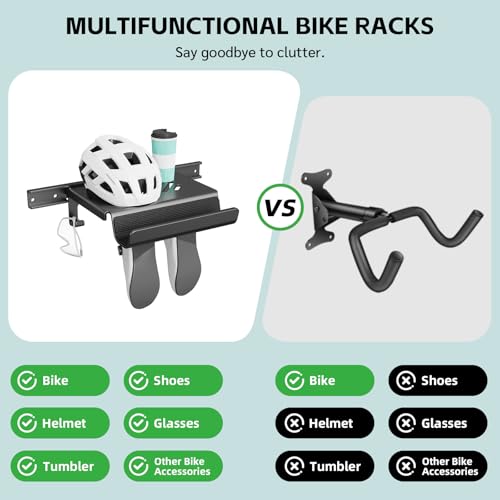 Bike Wall Mount Rack Indoor Bike Storage Garage Bike Rack Wall Mount with Shelf and Hooks Store Your Helmet and Shoes for a Single Road, Mountain or Other Bicycle (Fit Crank Bicycle,16" Stud) - size: Small Size ,16" Stud