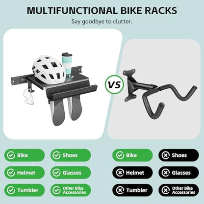 Bike Wall Mount Rack Indoor Bike Storage Garage Bike Rack Wall Mount with Shelf and Hooks Store Your Helmet and Shoes for a Single Road, Mountain or Other Bicycle (Fit Crank Bicycle,16" Stud) - size: Small Size ,16" Stud