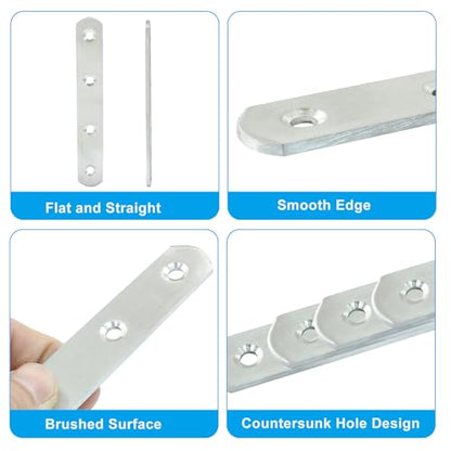 4 Pack 5 Inch Stainless Steel Flat Plate Straight Bracket Flat Metal Brace Bracket, 130mm Metal Brackets Mending Repair Plate Brace with Screws for Wood Straight Brace - size: 5"-130mm-Silver