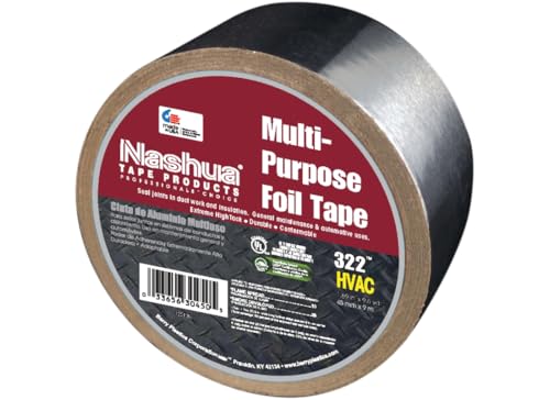 Nashua 322 HVAC Multipurpose Foil Tape, 3.2mil Thick, UV & Moisture Resistant, UL 723 Classified for HVAC Ducts, Insulation Seaming, Automotive Repairs - 48mm x 9m - size: Standard