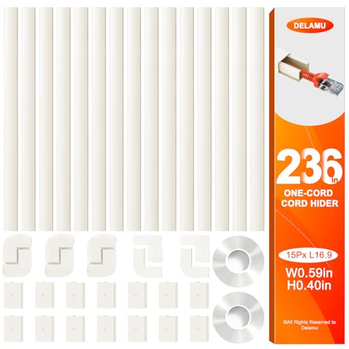 Delamu 236in Cord Hider, One-Wire Cord Covers for Wires on Wall, Easy-to-Install Cable Hiders for Mounted Tv, Cable Management Kit, Cable Raceways, W0.59 H0.4in, Beige - color: Beige, size: 236in L X 0.59in W X 0.40in H