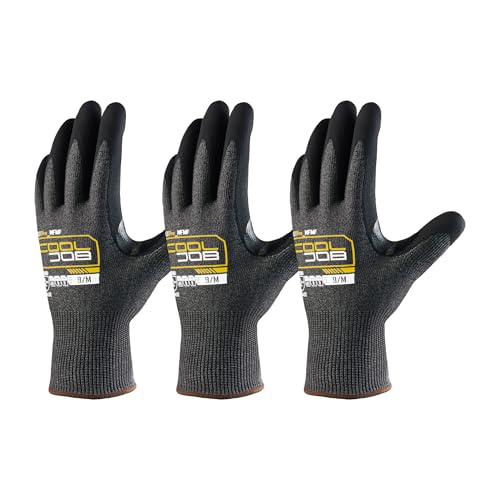 COOLJOB A5 Fiberglass Free Cut Resistant Gloves for Men, Touchscreen, Grip Nitrile Coated, No PFAS, Non Slip, Soft & Durable - color: Black (Pack of 3), size: X-Large