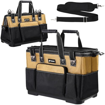 17 IN Large Tool Bag For Men Heavy Duty, Drill Bag Tool Bag Organizer, Wide Mouth Waterproof Hard Bottom Multiple Pockets Tool Tote, Tool Caddy, Maintenance - size: 17 Inch