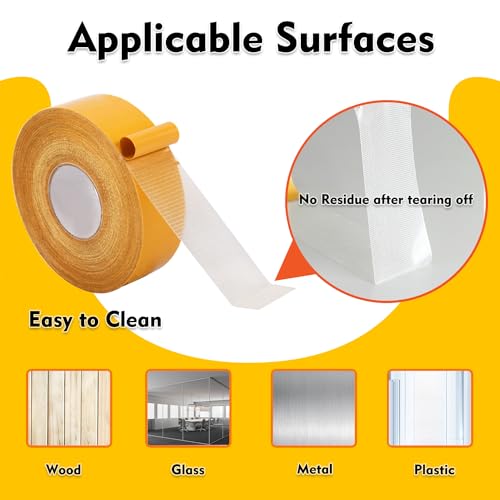 Qoqooice Double Sided Fabric Tape Heavy Duty Mounting Tape 0.79" x 66FT Resistente Clear Super Stick Tape with Fiberglass Mesh High Tack Strong Adhesive for Clothes Carpet Arts - size: 0.79 Inch X 66ft