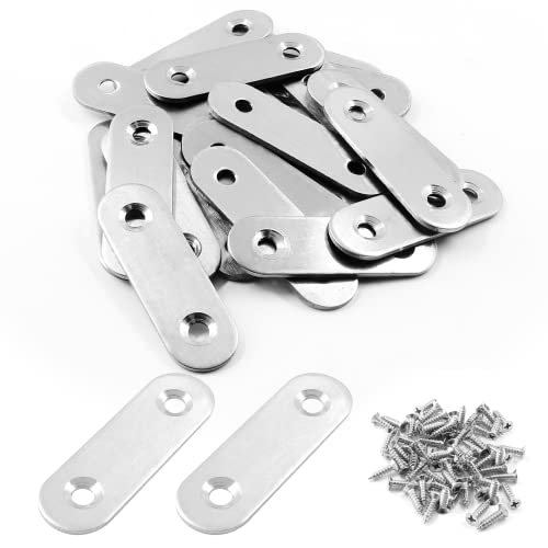Jiozermi 24 Pcs Straight Brace, Flat Brace 2” x 0.6”, Stainless Steel Straight Bracket, Mending Joining Plates for Wood, Board, Bed Frame, Furniture & Shelves, Silver - size: Silver, 2” x 0.6”, 24 Pcs
