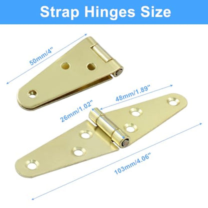 Piutouyar 6 Pcs Heavy Duty Gold Strap Hinges, 2 Inch Shed Hinges Cabinet Latch Door Hinge Gate Hinge with Mounting Screws - color: Gold