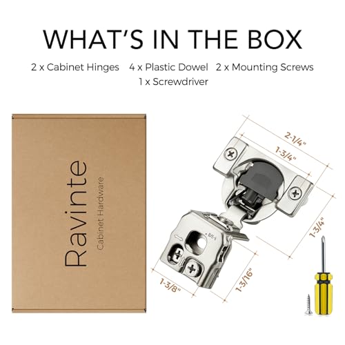 Ravinte 2 Pack 1 Pair 1-3/8 inch Overlay Soft Close Kitchen Cabinet Hinges Stainless Steel Adjustable Kitchen Hinges Satin Nickel Cabinet Hardware - size: 1-3/8 inch Overlay